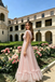 Beautiful Sparkly Pink Lace A-Line Ruffled Sleeves Long Prom Dress,OLP2211
