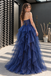Gorgeous Navy Blue Strapless Layered Tulle Long Prom Dress,OLP2503