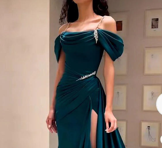 Elegant Dark Green Spaghetti Strap Mermaid Long Prom Dress Ideas, Evening Party Dresses, OLP1623