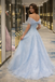 Sparkly Off Shoulder Light Blue Ball Gown Prom Dress Beaded Tulle,OLP1932
