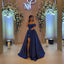 Elegant Navy Blue Off-Shoulder A-Line Long Prom Dress Ideas, Evening Party Dresses, OLP1622