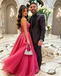 Modern Hot Pink Sparkly A-Line Prom Dress with Sweetheart Bow Neckline,OLP2240