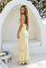 Sexy Pale Yellow Beaded V-Neck Sleeveless Chiffon Long Prom Dress Fancy Tiered,OLP2366