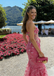 Sexy Pink Floral Lace Mermaid Prom Dress Sheer Bodice Sleeveless Formal Gown,OLP2045