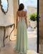 Modern Mint Green Lace Bodice Chiffon High Slit A-Line Prom Dress,OLP2390