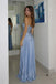 Light Blue Strapless Pleated Corset Bodice Evening Gown Chic Prom Dress,OLP2395