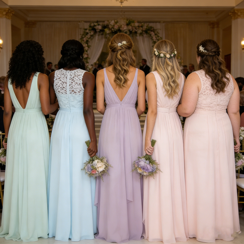 Elegant V-Neck Chiffon Bridesmaid Dresses Long A-Line Pleated Party Gowns,BG949
