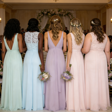 Elegant V-Neck Chiffon Bridesmaid Dresses Long A-Line Pleated Party Gowns,BG949