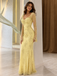Stunning Yellow Sweetheart Long Sleeve Mermaid Prom Dress Floor Length Tulle Beaded Gown,OLP2400