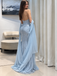 Icy Blue Strapless V-Neck Beaded Mermaid Prom Dress with Tulle Cape,OLP246