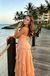 Modern Peach Pink Strapless Tiered Chiffon Long Prom Dress for Party,OLP2330
