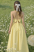 Yellow Halter A-Line Prom Dress Ruched Bodice Sun-Kissed Garden Gown,OLP2123