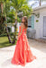 Stunning Coral Strapless Ruffle Prom Gown with Bow Detail and Flowing Chiffon Floor Length,OLP1758