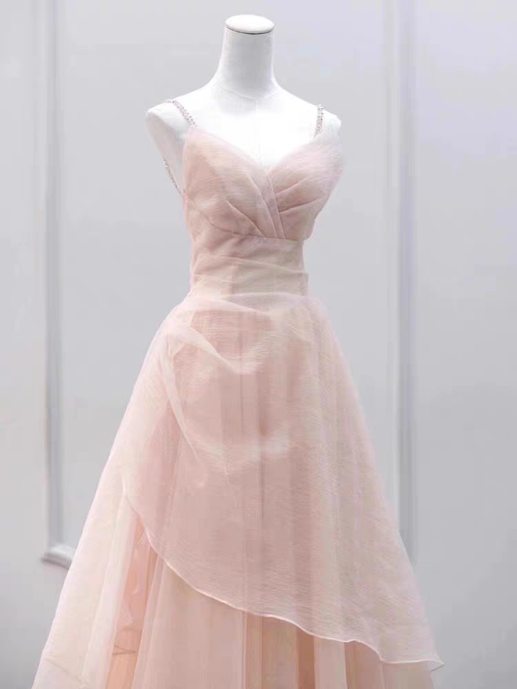 Elegant Pink Spaghetti Strap A-Line Long Prom Dress Ideas, Evening Party Dresses, OLP1443