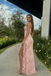 Sexy Sweetheart Pink Floral Applique Prom Dress High Ruffle Slit Gown,OLP2139