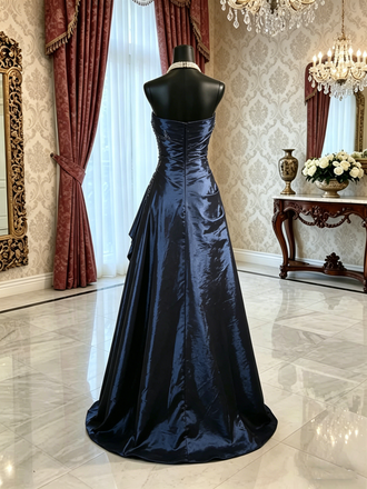 Unique Navy Blue Strapless Beaded Taffeta Mermaid Prom Dress for Fancy Events,OLP2226