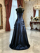 Unique Navy Blue Strapless Beaded Taffeta Mermaid Prom Dress for Fancy Events,OLP2226