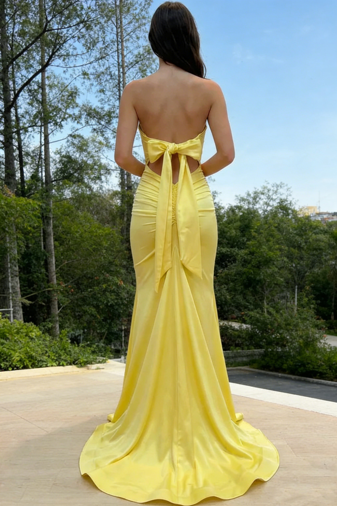 Classy Yellow Strapless Prom Gown with Sweetheart Neckline and Side Slit Mermaid Style,OLP1751