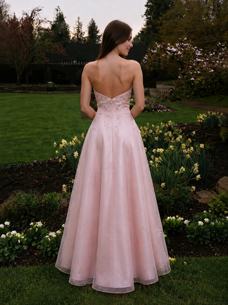 Fancy Pink Tulle Evening Gown Sweetheart Strapless Long Prom Dress Beaded,OLP2354