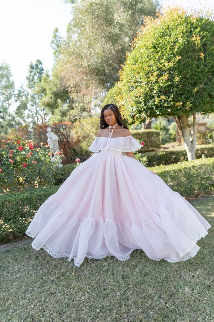 Elegant Off-the-Shoulder Organza Prom Dress Pink A-Line Formal Gown,OLP1785