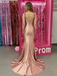 Classy Dusty Rose Satin Prom Gown Floral Strap Corset Bodice Long Train Formal Dress, OLP1696
