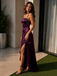 Modern Sexy Purple Satin Prom Dress High Slit Floor Length Classy Evening Gown,OLP2293