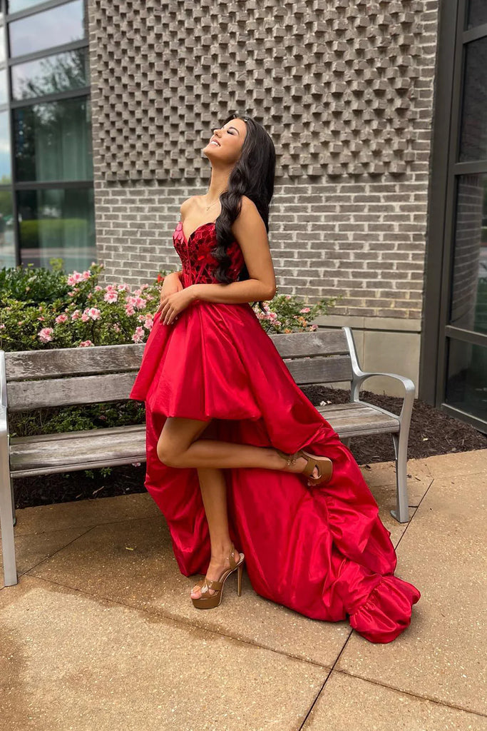 Sexy Red Sweetheart High Low Long Prom Dress Ideas, Evening Party Dresses, OLP1433
