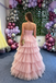 Active Pink Strapless Sweetheart A-Line Tiered Tulle Floor-Length Prom Dress,OLP2206
