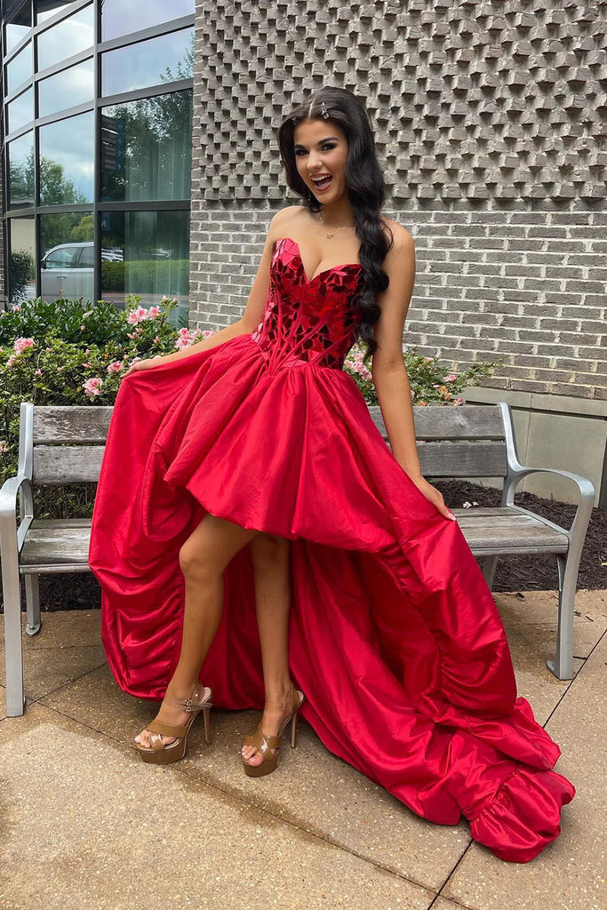 Sexy Red Sweetheart High Low Long Prom Dress Ideas, Evening Party Dresses, OLP1433