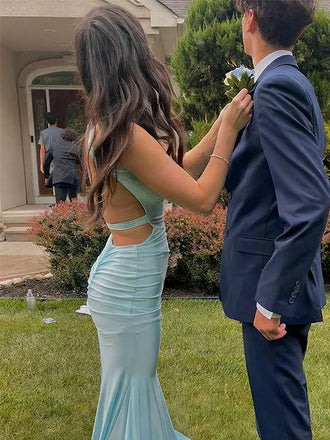 Elegant Teal Spaghetti Strap Mermaid Long Prom Dress Ideas, Evening Party Dresses, OLP1317