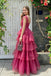 Stunning V-Neck Cap Sleeve Tiered Organza Long Evening Gown Pleated Prom Dress,OLP2345