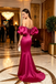 Modern Hot Pink Beaded Off-the-Shoulder Satin Mermaid Prom Dress,OLP2266