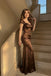 Elegant Brown Satin Mermaid Evening Gown Sweetheart Neck Floor Length Prom Dress,OLP2315