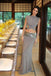 Modern Silver Gray Chic Two-Piece Gray Jersey Prom Dress With Sparkly Sequin Waist Cutout,OLP2378