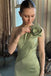 Sexy Modern One Shoulder Mermaid Prom Dress Sage Green Satin Floor Length,OLP2325
