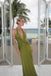 Modern Olive Green Deep V Neck Sleeveless Maxi Prom Dress Sexy Ruched Chiffon Gown,OLP2384