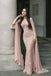 Sexy Dusty Rose Lace Mermaid Prom Dress with Unique Detachable Chiffon Cape ,OLP2340