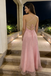 Embroidered Pink Strap Long Prom Dress Applique Modern Elegant Evening Gown,OLP2136
