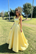 Pretty Yellow Square Neck Ruffle Sleeves Long Prom Dress,Evening Party Dress,OLP2359