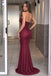 Sexy Burgundy Strapless Beaded Corset Mermaid Prom Dress,OLP2449