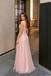 Elegant Pink Cowl Neck Ruffle Prom Dress A-Line Evening Gown,OLP2220
