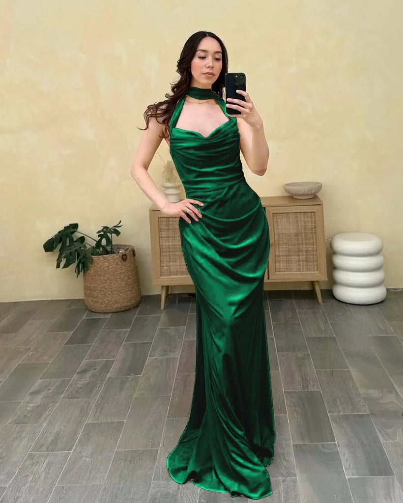 Sexy Red High Neck Mermaid Long Prom Dress Ideas, Evening Party Dresses, OLP1421