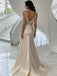 Elegant Champagne Satin Prom Dress V-Neck Sleeveless Ruched Mermaid Gown,OLP2089