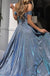 Shiny Blue Off-Shoulder A-Line Long Prom Dress Ideas, Evening Party Dresses, OLP1274