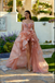 Unique Pink High Low Peach Prom Dress Off Shoulder Ruffle Tiered Skirt Organza,OLP1976