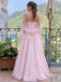 Stunning Pink Strapless Floral Embroidered Prom Dress A-Line Long Tulle Gown,OLP2444