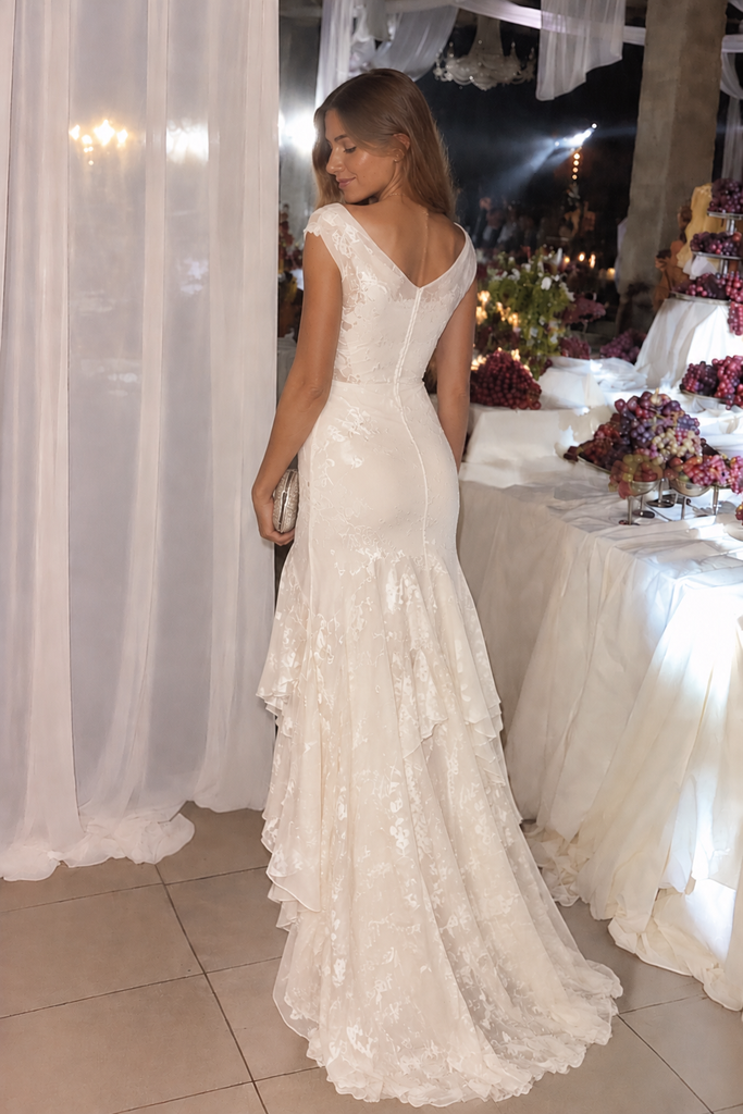 Classy Ivory Cowl Neck Off Shoulder Floral High Low Prom Dress,OLP2493