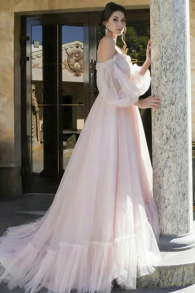Elegant Pink Sweetheart A Line Long Prom Dress Ideas, Evening Party Dresses, OLP1684