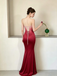 Modern Red Satin Mermaid Evening Gown Classy Cowl Neck Sleeveless Prom Dress,OLP2313
