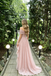 Sparkly Pink High Low Prom Dress Off Shoulder Sequin Ruffle Tulle Gown,OLP2199